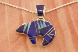 Calvin Begay Genuine Blue Lapis Sterling Silver Bear Pendant